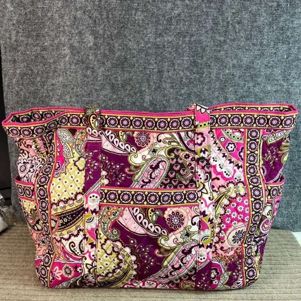 Vera Bradley Plum Crazy Quilted Cotton Tote Bag Purple Pink Paisley Shoulder Bag